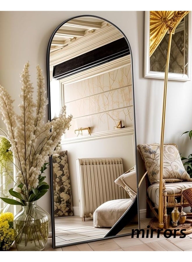 Vphom Arched Full Length Floor Mirror 170×60cm (67"×23.6") with Black Aluminum Frame, Full Body Wall-Mounted or Leaning Mirror with Stand – Modern Vertical Accent Mirror for Bedroom, Dressing Room, Living Room & Hallway - Image 2
